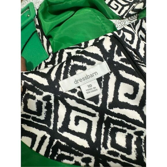 Dressbarn black and white pattern belted dress polyester size 10 - Picture 9 of 10